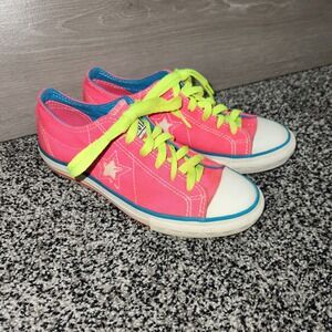 Converse One Star low-top canvas sneakers hot pink blue neon Yellow Women Sz 6